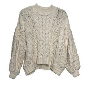 POL Chunky Knit Crew Neck Pullover Sweater Cream Size Small